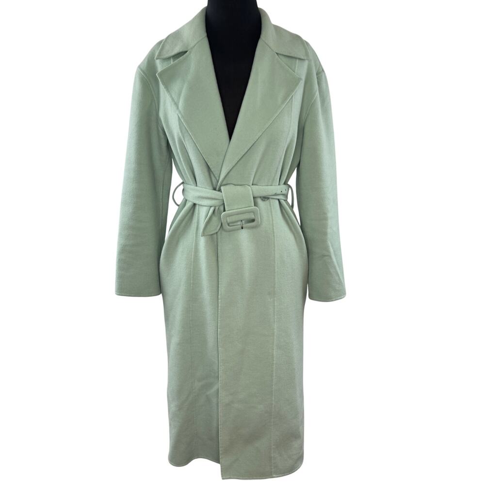 & Other Stories Relaxed Belt Mint Green Trench Coat Wool Tie Waist Buckle Size 0